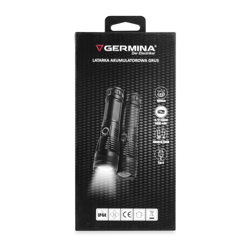 LATARKA LED GRUS 1000LM 1x26650 czarny